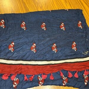 Kate Spade Blue and Red Oblong Fox Scarf